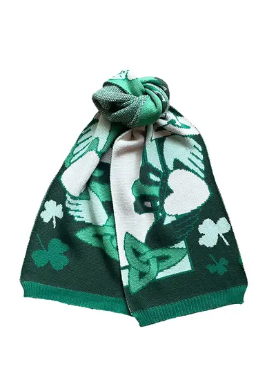 Product image of green and cream claddagh and trinity knot patrick francis scarf